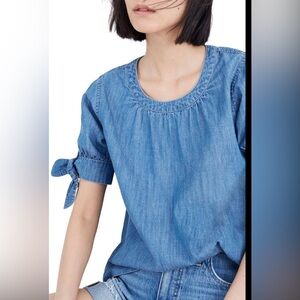 Madewell Blue Denim Tie Cuff Sleeve Top Size xxs # 811